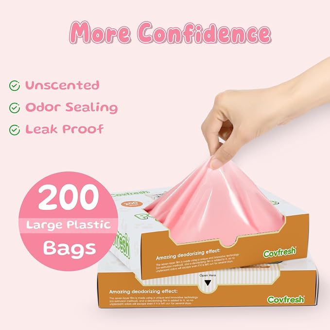 Odor Sealing Dog Poop Bags with Handles – 200 Count – Large Capacity | Heavy Duty Thick Pet Waste Bags - Leak Proof, Odor - Blocking (Pink)