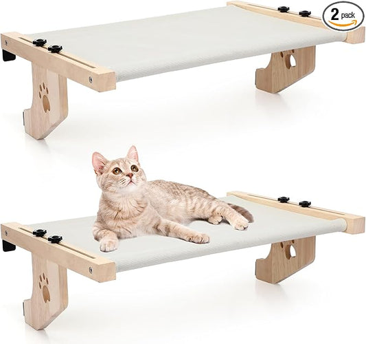 Pinkunn 2 Set Cat Perch for Window Sill Cat Window Hammock Seat for Kittens and Pets Easy to Adjust & Assemble Pet Bed for Windowsill, Bedside, Drawer and Cabinet(Gray)