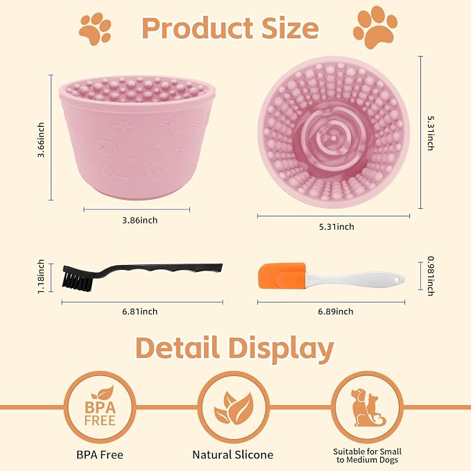 Dog Lick Bowl,Anxiety Relief Non-Slip Silicone Treat Bowl,Durable Anti-Choking Long-Lasting Enrichment Slow Feeder Licking Mat for Small Medium Large Breed,Freezable BPA Free Silicone Dishwasher Safe