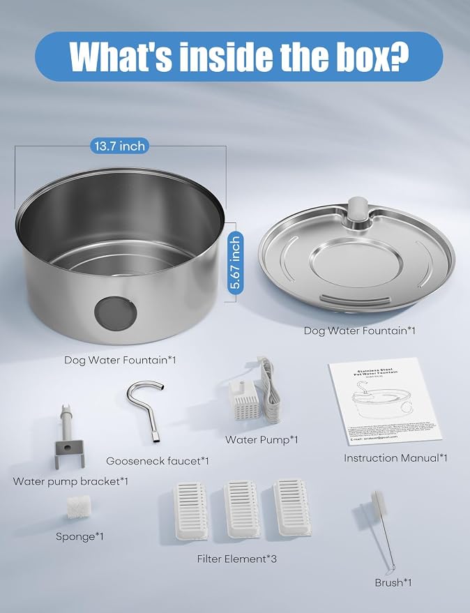 subteenmate Dog Water Fountain for Large Dogs- 8L/270oz Stainless Steel Dog Fountain Dispenser Automatic Pet Water Bowl with Ultra-Quiet Pump/Quadruple Filtration for Large Pups Cats & Multi-Pet
