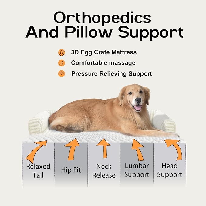 Large Dog Bed Waterproof Orthopedic Foam Dog Beds for Large Dogs Sofa Comfy Pet Bed with Washable Removable Cover & Non-Slip Bottom