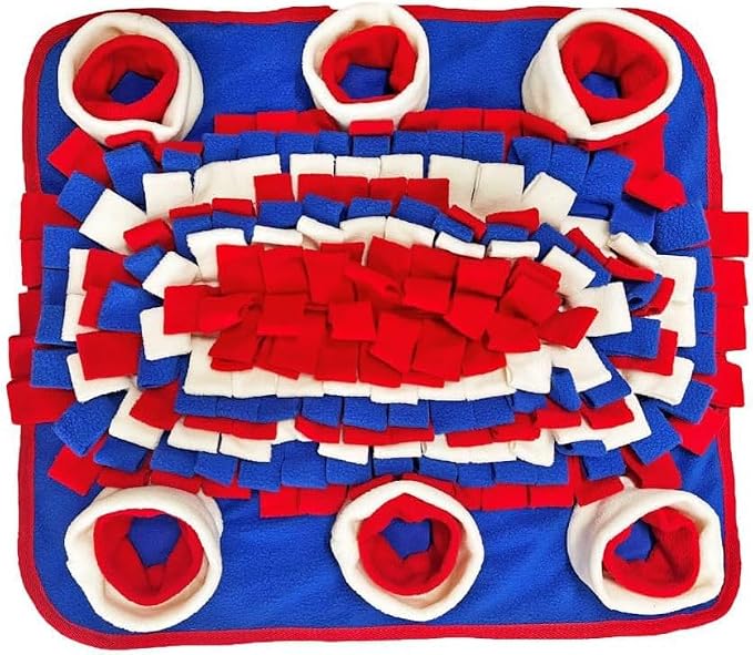 Interactive Dog Snuffle Mat for Mental Stimulation and Enrichment for Dogs, Pigs, Rabbits, and Other Pets (Red White & Blue)