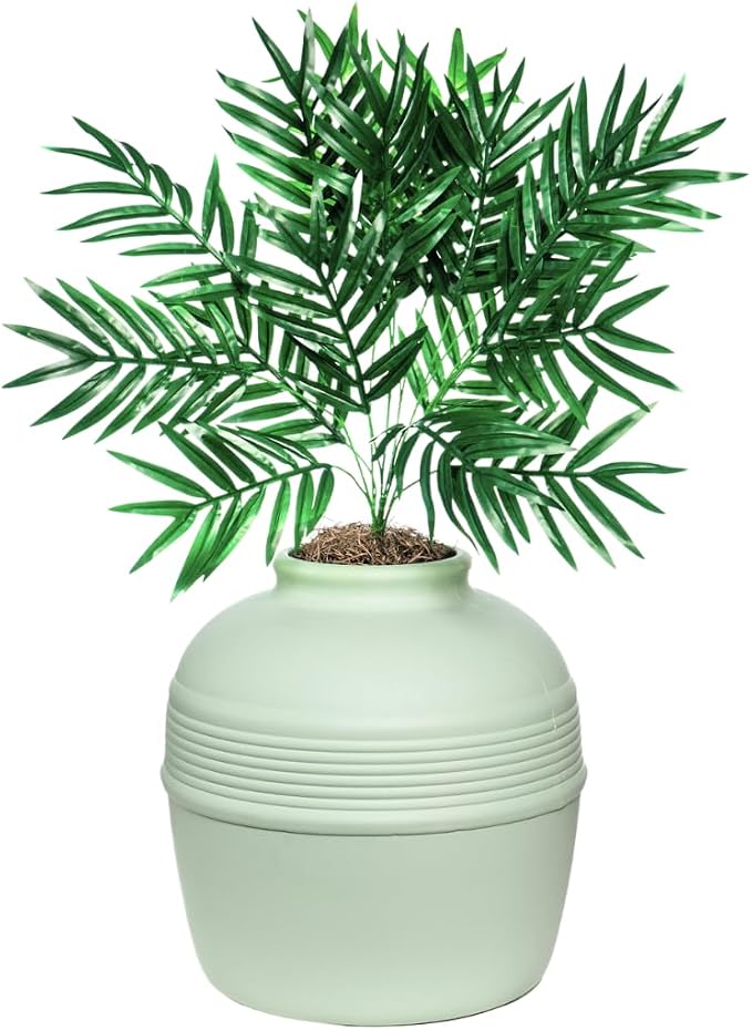Good Pet Stuff Original Hidden Litter Box Planter, Decorative Cat Litter Enclosure, Carbon Filter, Faux Plant, Round Design, Easy to Clean, Base Kit, Palm Plant, Mint Green