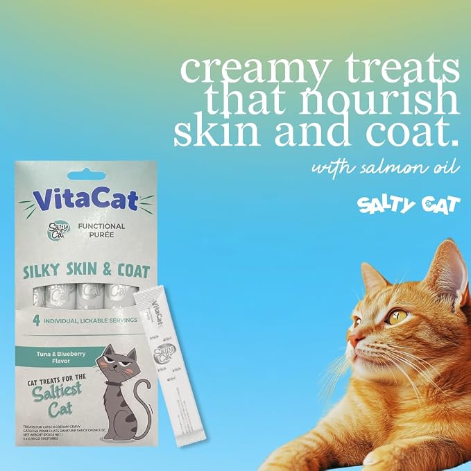 Salty Cat VitaCat Silky Skin & Coat Natural Tuna & Blueberry Functional Tube Treats for Cats (12 Pack)