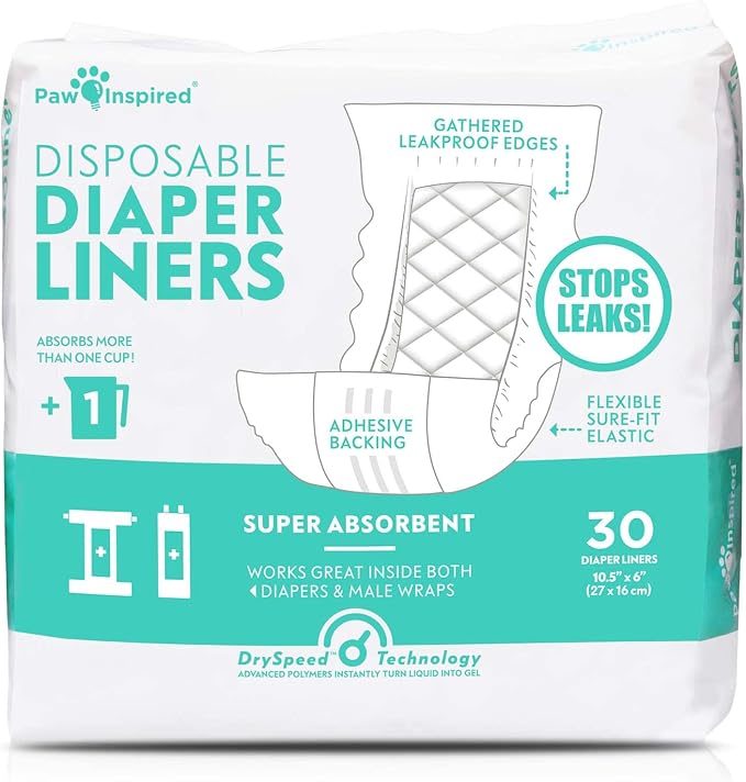 Paw Inspired Reusable, Washable Belly Bands for Male Dogs (X-Small, 3 Count) with Disposable Diaper Liner Inserts (30 Count)