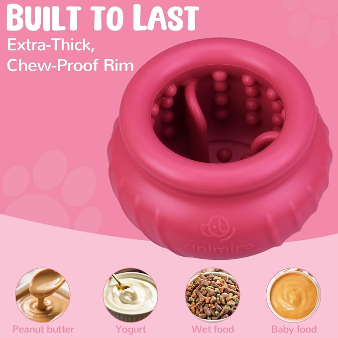 Wobbly Dog Enrichment Lick Toy, Stuffable Frozen Lick Bowl to Keep Dogs Busy, Long-Lasting Interactive Treat Dispensing Dog Toy, Silicone Fetch Catch Chew Toy(Rose,L)