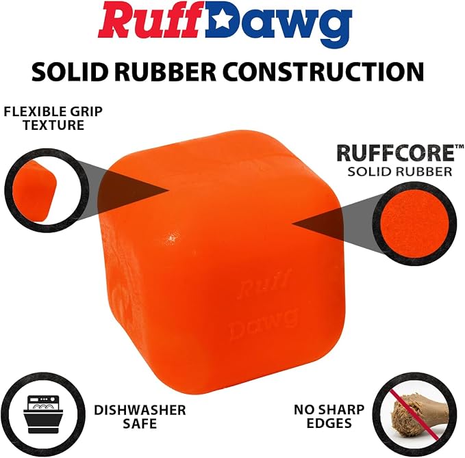 Ruff Dawg Cube Medium 2.5 Indestructible Dog Toy, Pink – Heavy-Duty Rubber Fetch & Chew Toy for Aggressive Chewers – Erratic Bounce, Floats, BPA & Latex Free – Made in USA