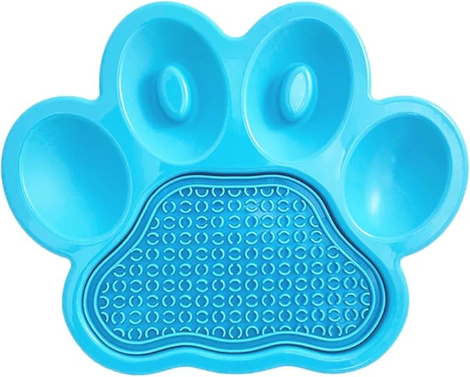PetDreamHouse PAW 2-in-1 Slow Feeder Interactive Bowl and Removable Lick Mat Pad for Dogs, Puppies or Cats Plate Food Treats Controls Fast Eating Anti Bloating - Blue