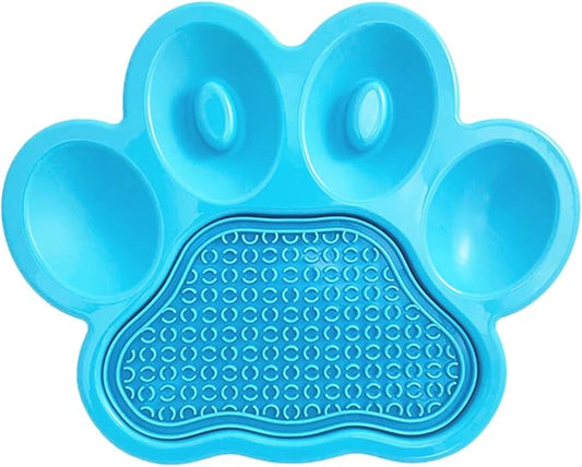 PetDreamHouse PAW 2-in-1 Slow Feeder Interactive Bowl and Removable Lick Mat Pad for Dogs, Puppies or Cats Plate Food Treats Controls Fast Eating Anti Bloating - Blue