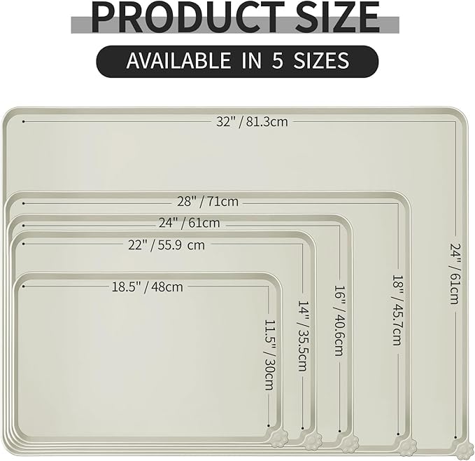 Reopet Silicone Pet Feeding Mat - Waterproof & Non-Slip Dog Cat Placemat | High Raised Edges Prevent Food & Water Spills to Protect Floors, Easy to Clean, Fit for Dog Cat Bowls