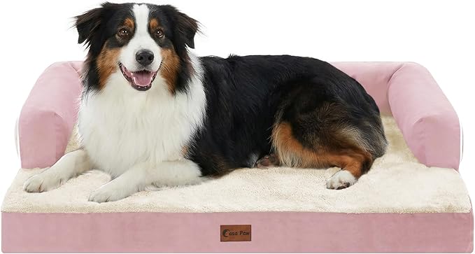 Orthopedic Dog Beds for Medium Sized Dogs, Waterproof Egg Crate Foam Medium Dog Couch Beds for Crate 35x22Inch, Washable Pet Beds with Removable Cover and Nonskid Bottom, Pink