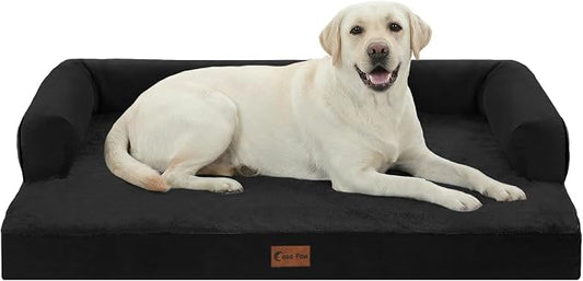 Orthopedic Dog Beds for Extra Large Dogs, Waterproof Egg Crate Foam XL Dog Bed with Sides 45x35Inch, Big Dogs Couch Beds with Removable Washable Cover and Nonskid Bottom, Black