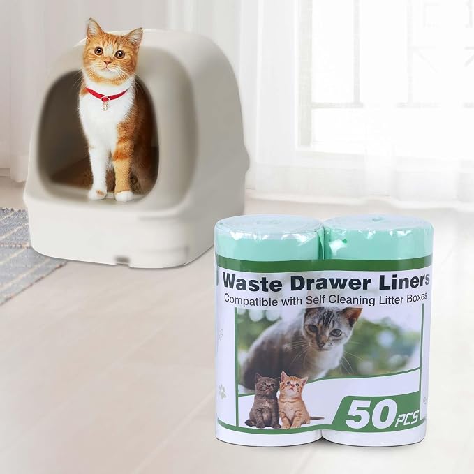 Cat Litter Box Liner Compatible with Litter Box Robot 4 & 3, Waste Bags 50 Pack, Waste Drawer Liners Heavy Duty White