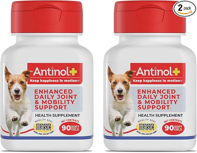 Antinol Plus, Mobility, Hip, and Joint Supplement for Dogs, Green-Lipped Mussels and Krill Oil - Dog Joint Supplement, Better and Faster Than Glucosamine and Chondroitin, 180 Soft Gels