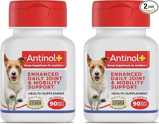 Antinol Plus, Mobility, Hip, and Joint Supplement for Dogs, Green-Lipped Mussels and Krill Oil - Dog Joint Supplement, Better and Faster Than Glucosamine and Chondroitin, 180 Soft Gels