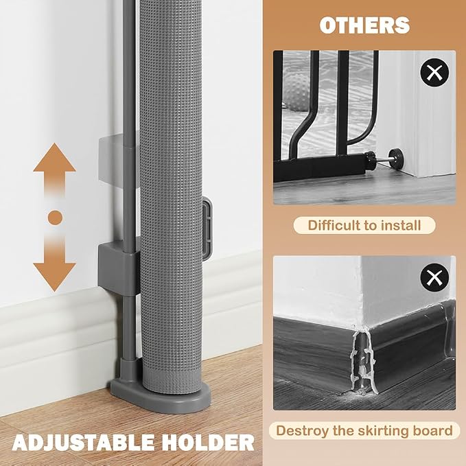 SMONTER Extra Wide Retractable Dog Gates, Mesh Baby Gate with Support Rods Extend to 118" Wide 33" Tall, Portable Safety Retractable Gate for Stairs, Indoor/Outdoor, Gray