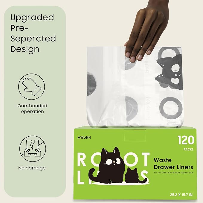 Cat Litter Box Robot Model 5/4/3 Waste Bags, 120 Pack Automatic Litter Box Bags, Thick Heavy Duty Cat Litter Box Liner Bags - Transparent, Sensor-compatible