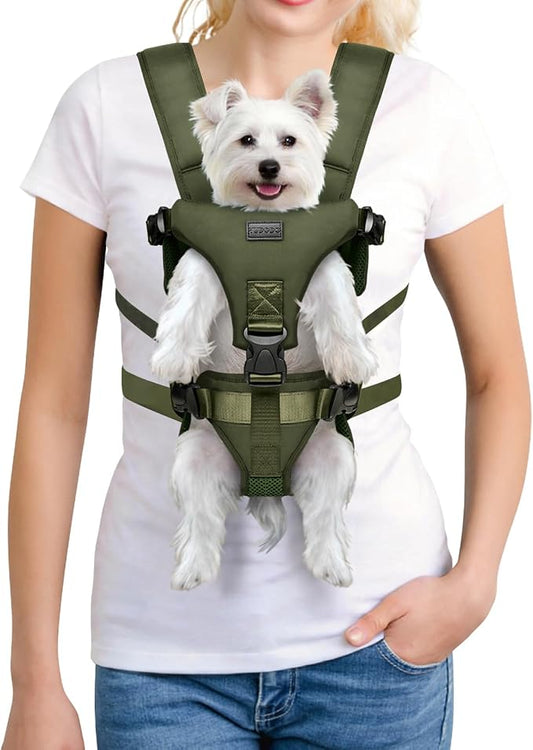 YUDODO Front Pet Carrier Backpack for Small Dogs, Secure and Breathable Mesh, Ergonomic Support, Adjustable for Walking, Hiking, or Travel (Army Green M)