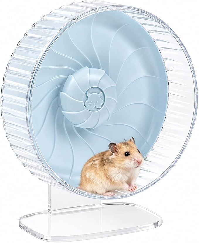 Silent Hamster Wheel, 10in Hamster Wheel with Adjustable Stand, Double-Bearing Quiet Spinner for Syrian Hamsters, Hedgehogs, Mice & Small Pets, Blue