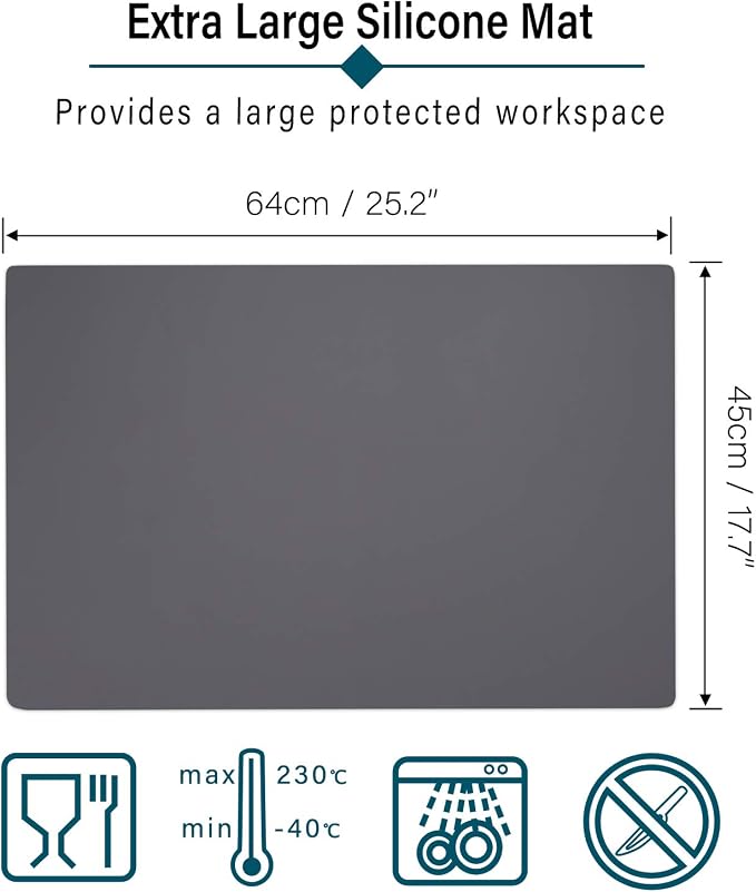 Gartful Silicone Mat Dark Grey 25.2" x 17.7", Large Craft Sheet, Desk Work Mat & Countertop Protector