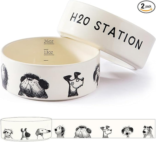 Ceramic Cute Dog Bowl Set of 2 for Small Medium Dogs, Heavy Non-Slip Stoneware Food and Water Bowls – 3.3 Cups, Microwave & Dishwasher Safe, Pet Feeding Set