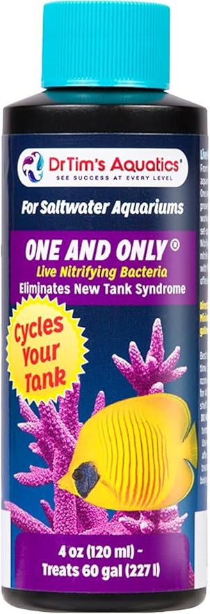 Dr. Tim’s Aquatics Saltwater One & Only Nitrifying Bacteria – For New Fish Tanks, Aquariums, Water Filtering, Disease Treatment – H20 Pure Fish Tank Cleaner – Removes Toxins – 4 Oz.