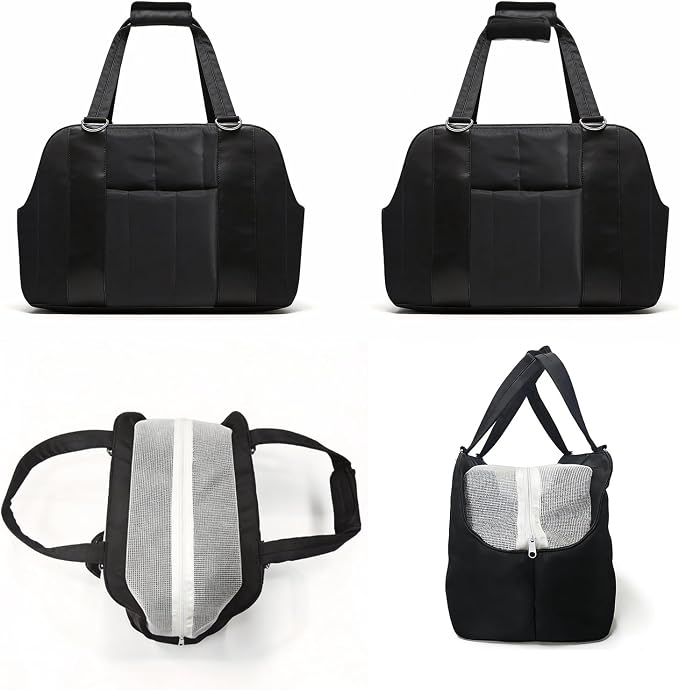 Dog Purse Carrier for Small Dogs, Small Cat Purse Carrier Soft with Large Pocket, Portable Pet Carrier Tote Bag with Safe Leash (Black)