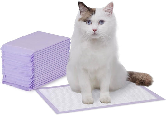 Amazon Basics Cat Litters Pee Pads, 20 Count, Universal Fit for Litter Box, Odor Control, Unscented, Purple and White