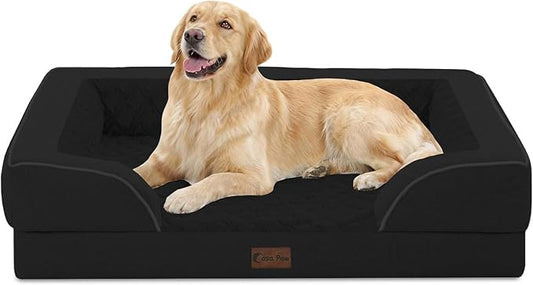 Orthopedic Dog Beds for Large Medium Sized Dogs 36x27 Inch, Medium Waterproof Memory Foam Dog Sofa Bed with Removable Washable Cover Pet Couch with Bolster, Black
