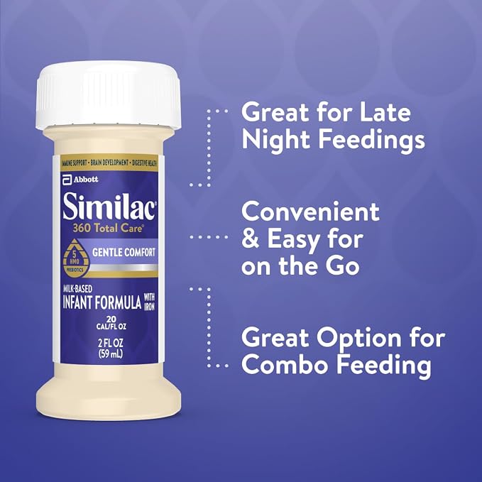 Similac 360 Total Care Gentle Comfort Baby Formula, Easy-to-Digest Formula, Has 5 HMO Prebiotics, Ready-to-Feed Infant Formula, 2-fl-oz Bottle, Pack of 8