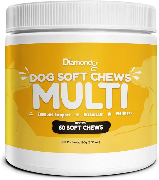 Diamondg Dog Mutivitamin Chews with Turkey Tail & Probiotics, 60ct - All in One Dog Nutritional and Health Supplement to Support Critical Immune Defense for Puppy & Senior, Daily Multivitamin for Dogs