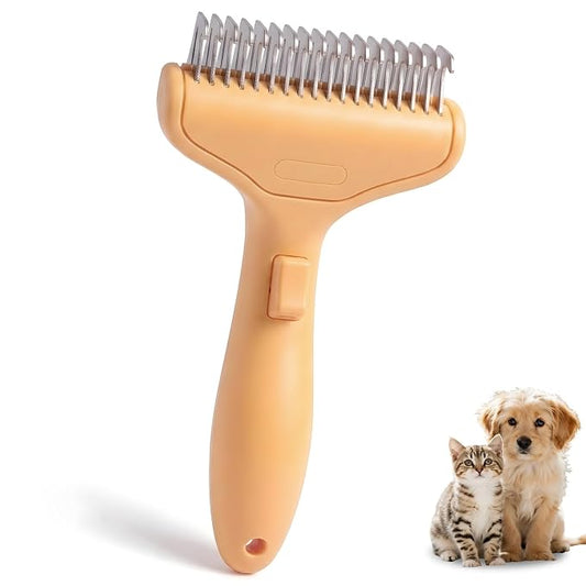 Dog Brush and Cat Deshedding Rake, Pet Grooming Tool for Shedding with Rounded Stainless Steel Teeth, Comfortable Grip for Long or Thick Coats (Style 2 Orange)