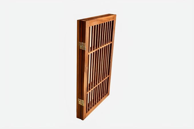 Urnporium Pet Dog Gate Freestanding, Strong Durable Folding Wooden Fence, Portable Acacia Hardwood Safety Barrier for Indoor & Outdoor Use (Brown Pet Gate, 3 Panel 30" Tall)