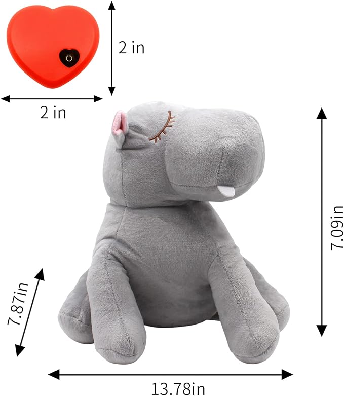3T GROUP Puppy Heartbeat Toys Sleep Aid,Dog Heartbeat Toy for Puppy Essentials Stuffed Animal Anxiety Relief Comfort Pillow Calming Puppy Toys Hippo(Gray)