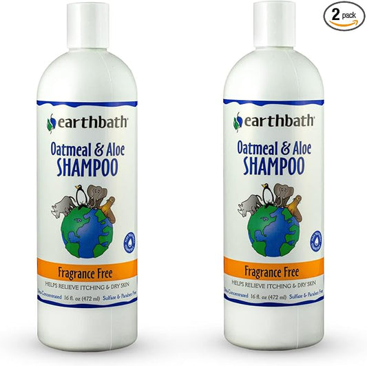 earthbath, Oatmeal & Aloe Dog Shampoo - Oatmeal Shampoo for Dogs, Itchy, Dry Skin Relief, Dog Wash, Made in USA, Cruelty Free, Fragrance Free Pet Shampoos, Natural Dog Shampoo - 16 Oz (2 Pack)