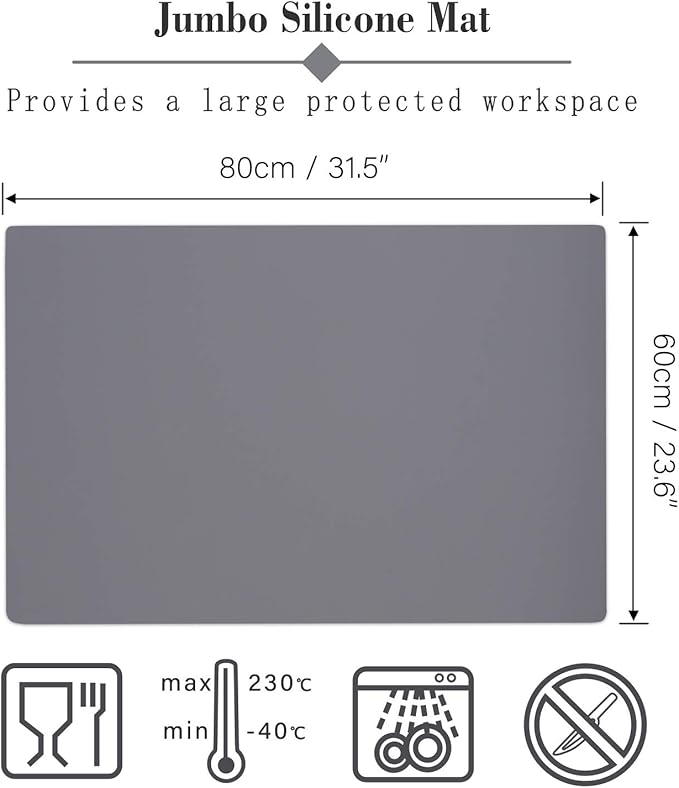 Gartful Silicone Mat Dark Gray 31.5" x 23.6" x 0.07", Large Crafts Sheet, Desk Work Pad, Countertop Protector, Heat Resistant Table Placemat, Resin Casting Molds, Nonstick