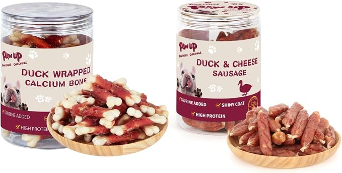 PAWUP Duck Dog Treats, Calcium Bones Chews, Sausage with Cheese 12.5 oz