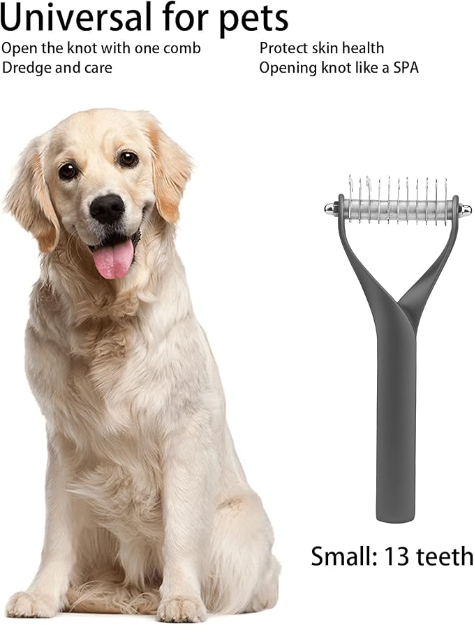 2 - Sided Pet Grooming Tool, Undercoat Rake for Dogs and Cats, Double - Headed Brush with Thinning and Dense Blades to Remove Loose Hair and Knots, Zinc Alloy Comb for Pup (Small Size)