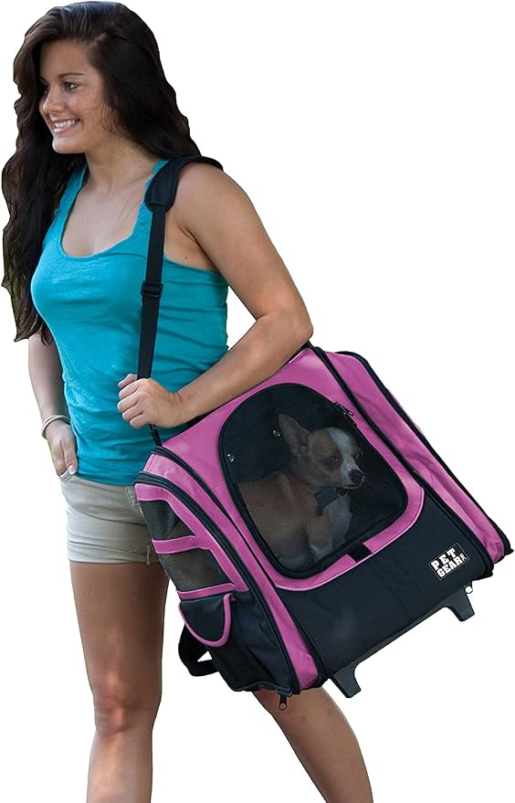 Pet Gear I-GO2 Roller Backpack, Travel Carrier, Car Seat for Cats/Dogs, Mesh Ventilation, Included Tether, Telescoping Handle, Storage Pouch, 1 Model, Available in 5 Colors