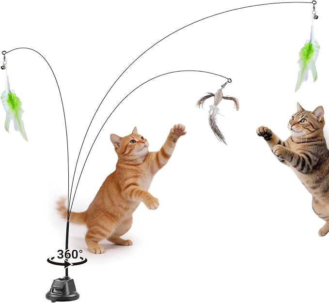 Interactive Cat Toys for Indoor Cats, Flying Bird Feather Toy, Cat Teaser Enrichment with Adhesive-Backed Suction Cups, Self-Play Teaser for Bored Cats