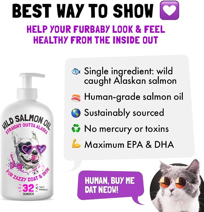 Wild Alaskan Salmon Oil for Dogs & Cats 32 oz and Liquid Glucosamine for Dogs Bacon Flavour with Chondroitin, MSM & Hyaluronic 32 oz