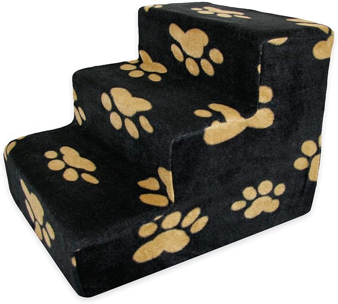 Best Pet Supplies Dog Stairs & Steps - Foam Steps for Small Dogs & Cats, Non-Slip Indoor Balanced Pet Step Support, Dog Ramp, No Assembly, Paw Print on Black, 3-Step (13.5-inch Height)