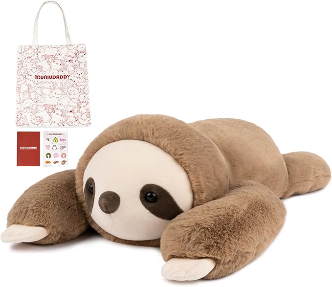Niuniu Daddy 26" | 5LB Sloth Weighted Stuffed Animals for Adults Kids, Brown Sloth Weighted Lap Animal Plush Toy, Body Pillow for Every Comfort with Bag Stickers as Gift for Christmas Birthday