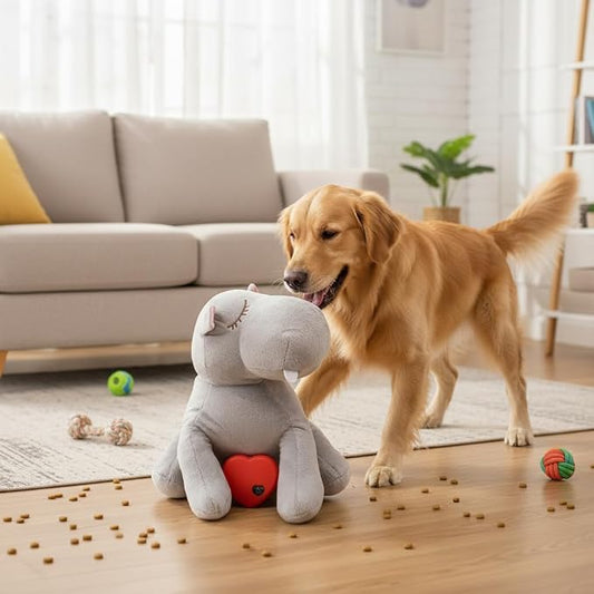 3T GROUP Puppy Heartbeat Toys Sleep Aid,Dog Heartbeat Toy for Puppy Essentials Stuffed Animal Anxiety Relief Comfort Pillow Calming Puppy Toys Hippo(Gray)