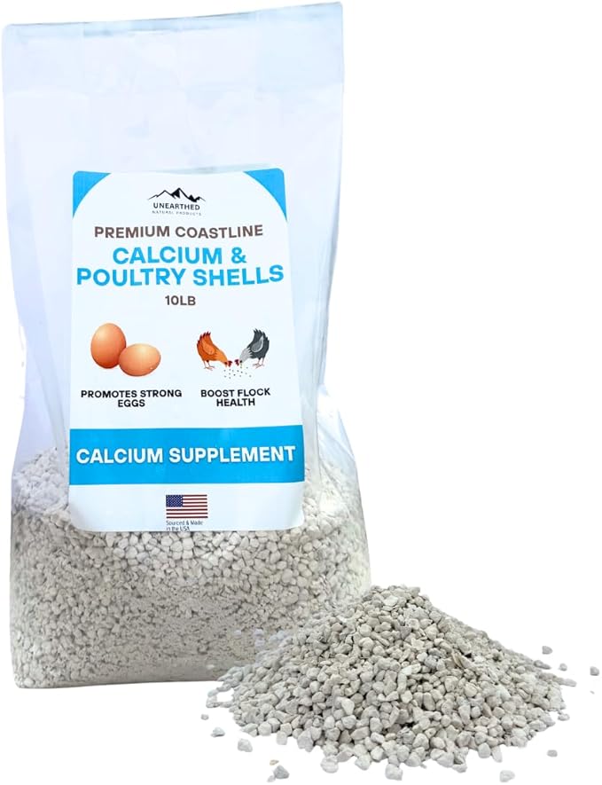 Unearthed Premium Coastline Calcium & Poultry Shells (Oyster Shells) – 10 lb Portable Bag – USA-Sourced, Feed-Grade Calcium Supplement for Strong Eggshells & Healthy Flocks