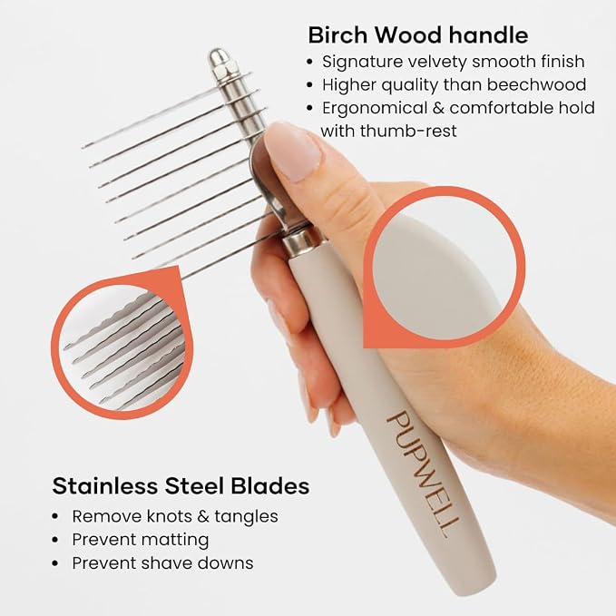 Pupwell Dematting Fur Steel Rake and Detangling Comb Tool for Dematting and Untangling Matted or Knotted Hair