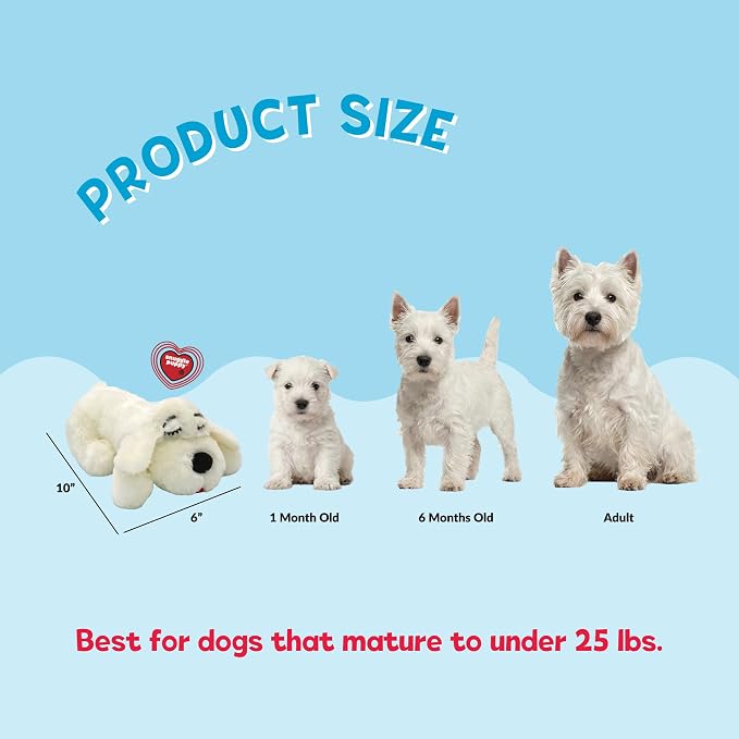 Snuggle Puppy Heartbeat Puppy Toy for Small Breeds, Compact Plush Dog Toy with Heartbeat, Designed for Crate Time, First Nights, and Rest - Cream with 7 Overnight Heat Packs