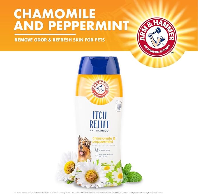Arm & Hammer for Pets Itch Relief Dog Shampoo with Chamomile and Peppermint, Soothes Dry and Itchy Skin, pH Balanced, Free of Sodium Lauryl Sulfate and Parabens, 20 Fl Oz - 2 Pack