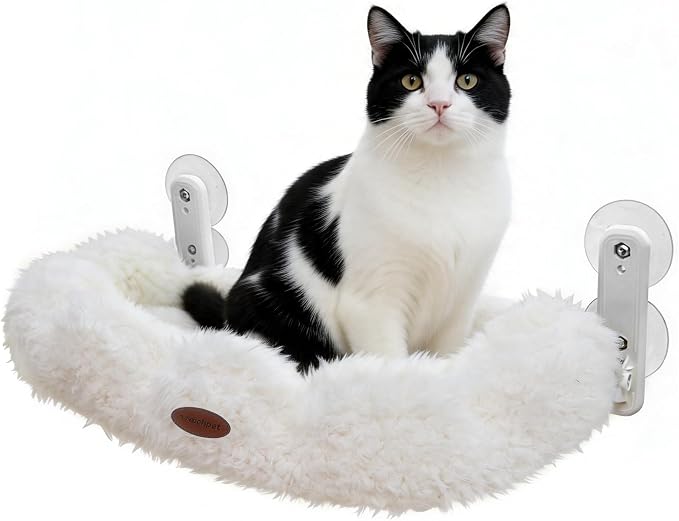 Woochpet Cordless Cat Window Perch, Large Size Hammock with 4 Strong Suction Cups, Cat Hammock for Window with Two Fabrics Cover, Foldable Bed for Cats