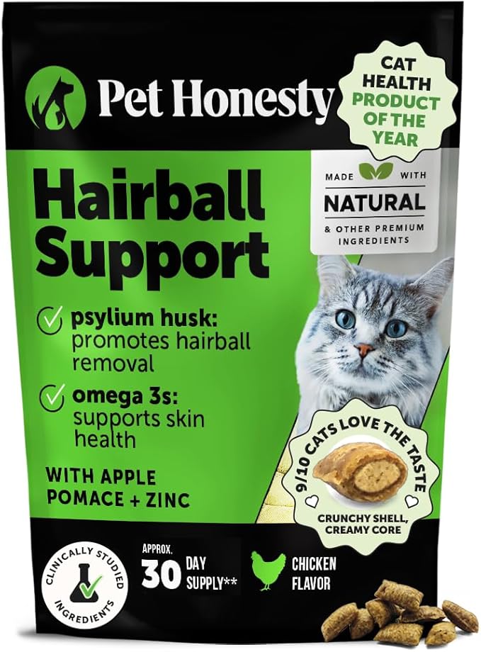 Cat Hairball Remedy Treats - Dual Texture Crunchy Creamy Hairball Treatment for Cats, Furball Relief Control Supplement with Fiber, Fish Oil for Indoor Cats Skin Coat Digestion (30-Day Supply)